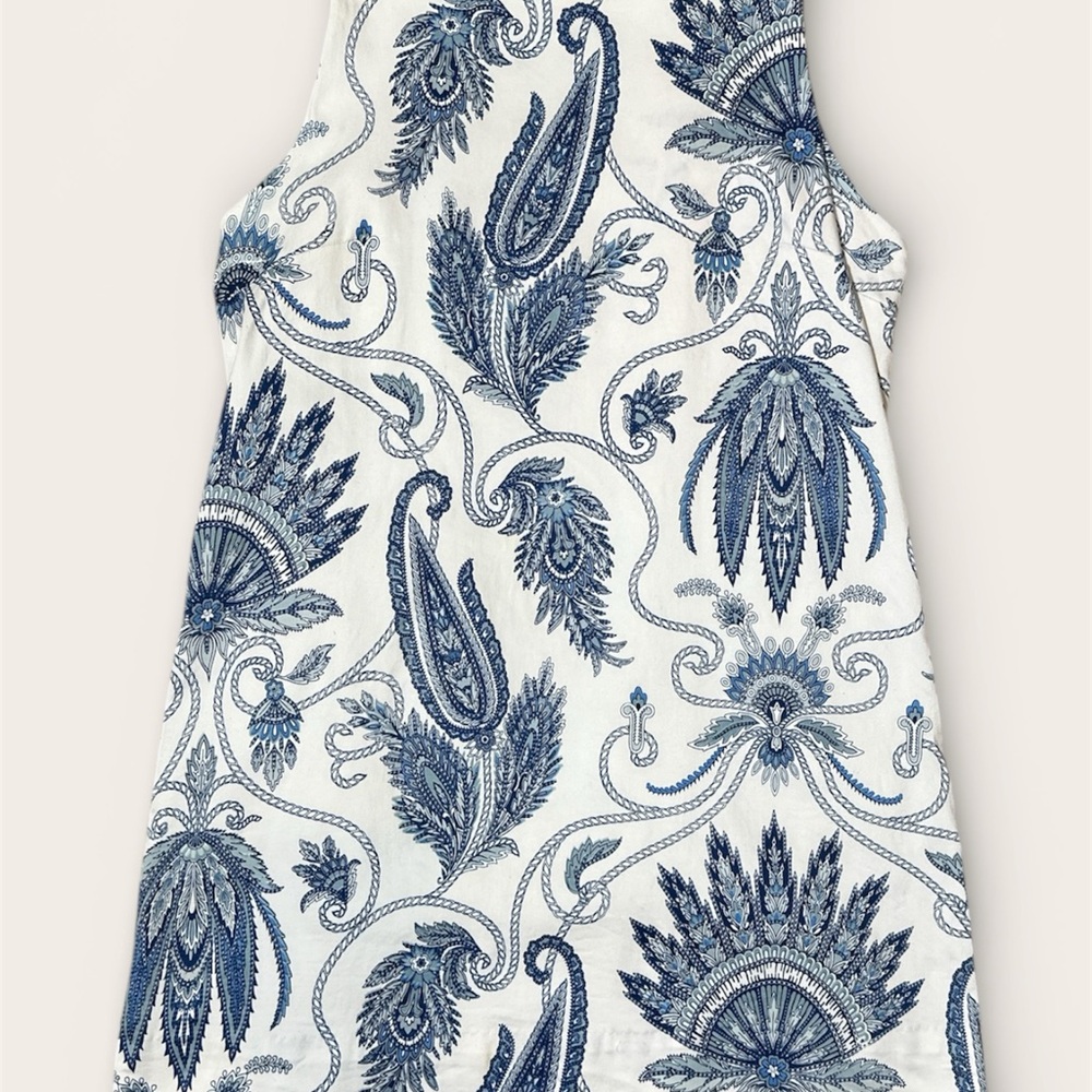 Gretchen Scott Blue White Paisley Sleeveless Knee Length Dress Cotton Size M